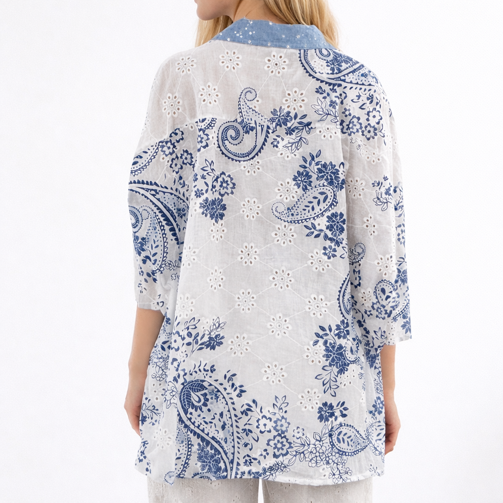 Blouse fluide imprimé bleu – 100 % coton — vue 2
