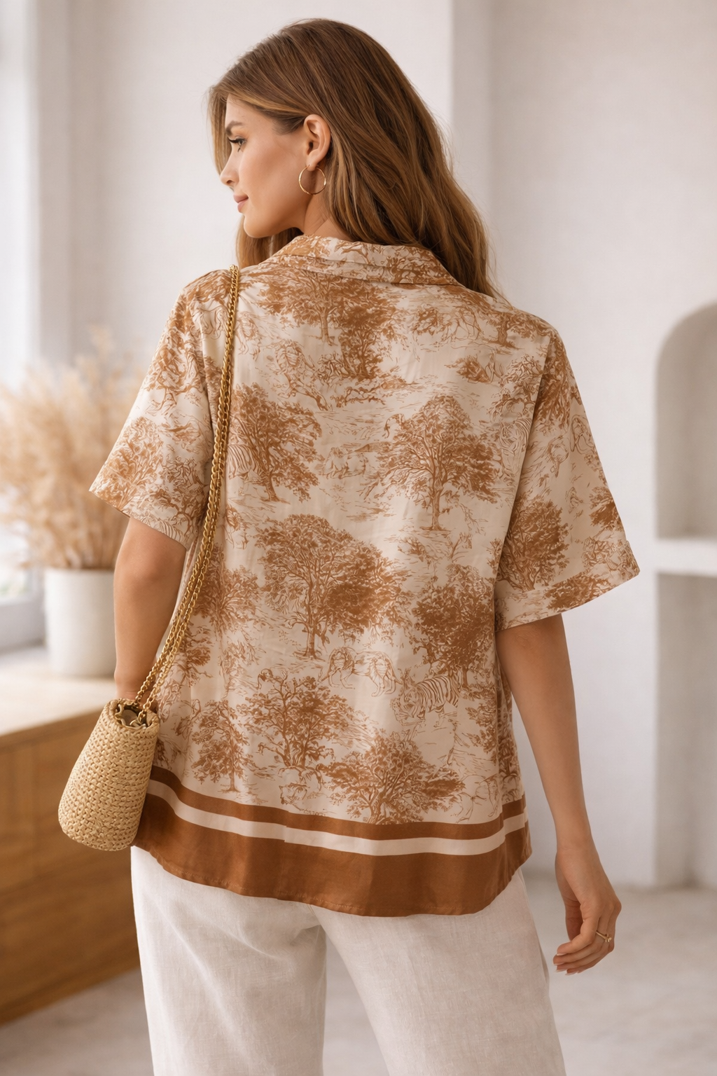 Chemisier imprimé toile de jouy beige — vue 2