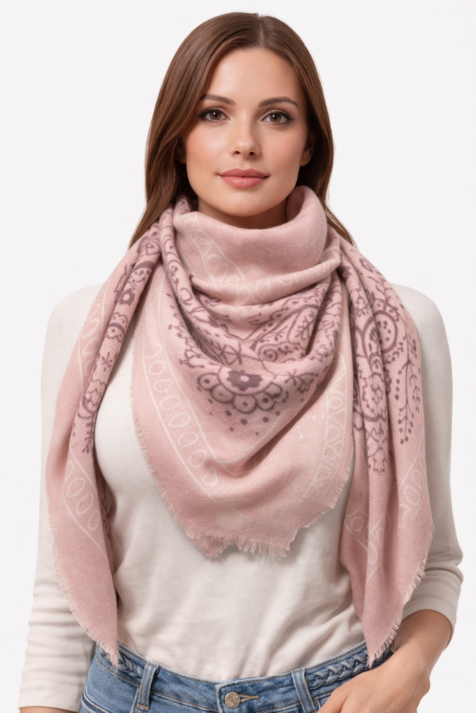 echarpe-imprimee-bandana-paisley-rose-poudre-1 Écharpe imprimée bandana paisley – Rose poudré — Vêtements