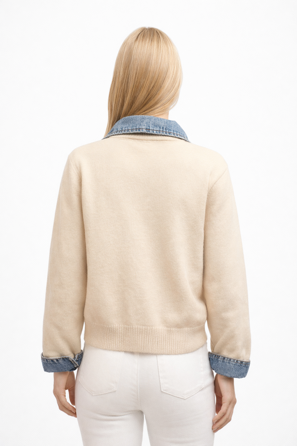 Gilet bi-matière beige denim & maille — vue 2