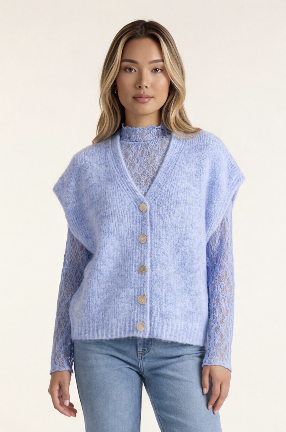 Gilet sans manches avec haut en dentelle – Bleu — Vêtements