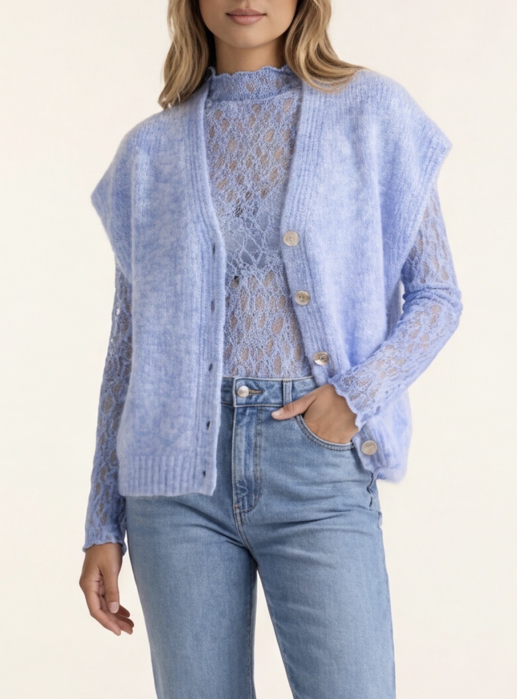 Gilet sans manches avec haut en dentelle – Bleu — vue 2