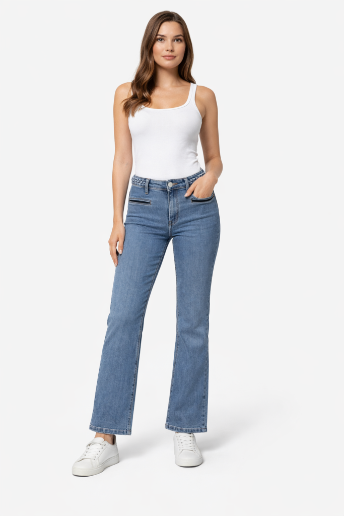 Jean taille haute coupe droite – Bleu denim — Vêtements