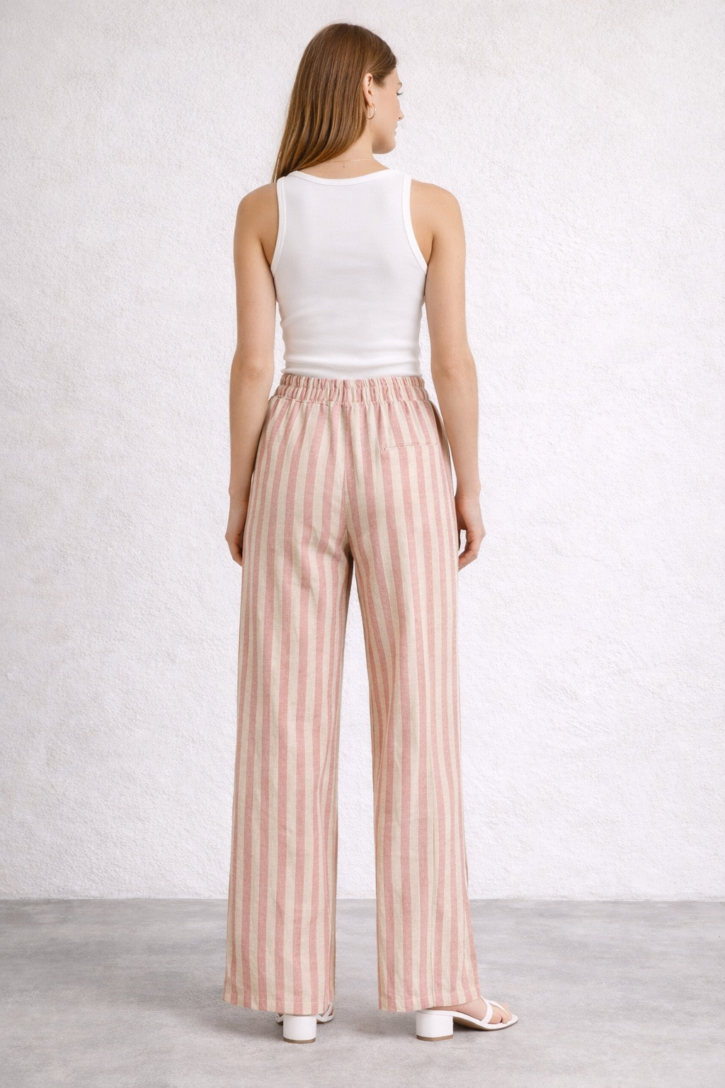 Pantalon fluide rayé lin et viscose Rose — vue 2