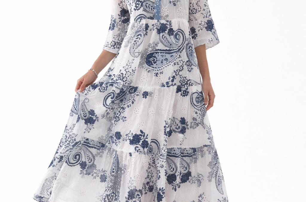 Robe longue imprimée cachemire – 100 % coton — Vêtements