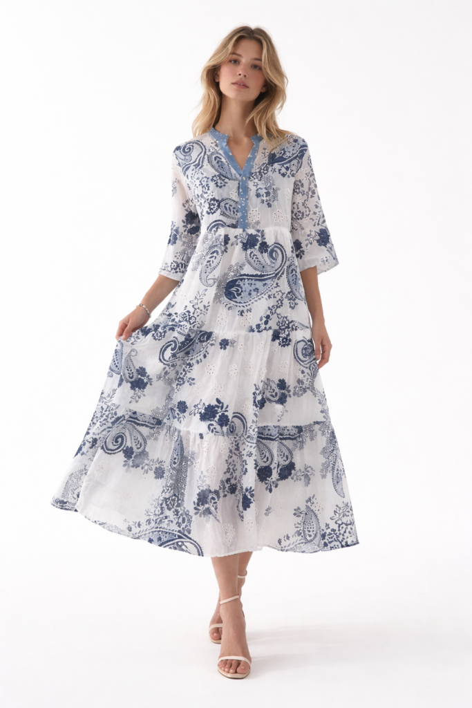 Robe longue imprimée cachemire – 100 % coton — Vêtements