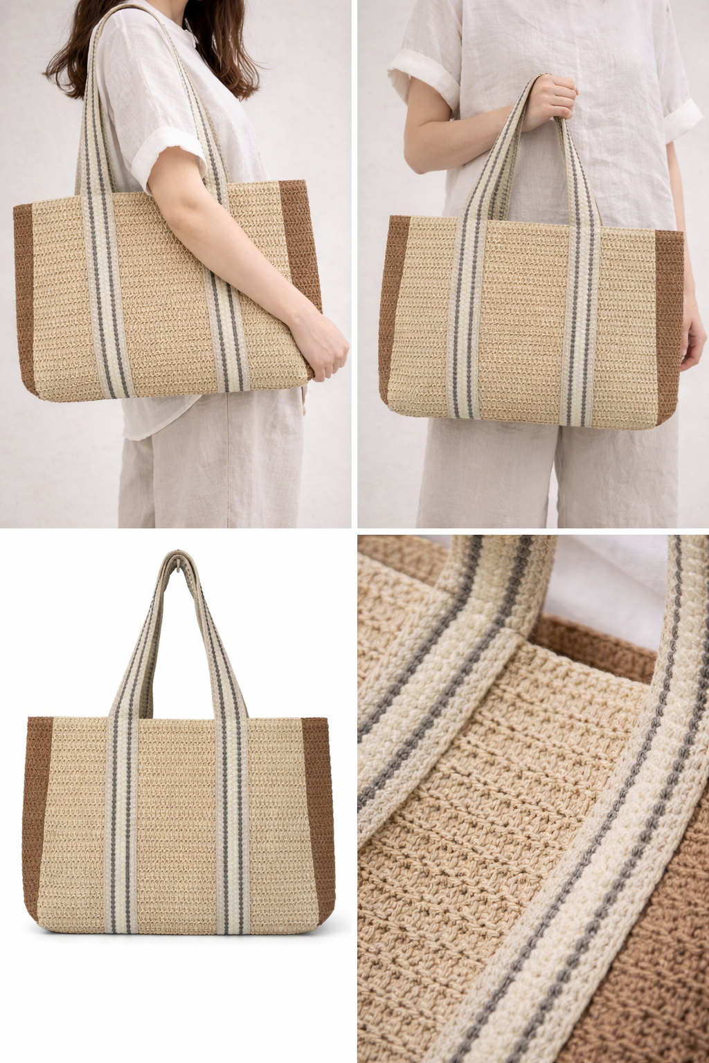 Sac cabas bicolore effet tressé — détail