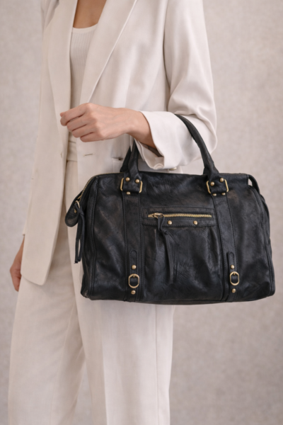 Sac en cuir avec anses et bandoulière — Accessoires