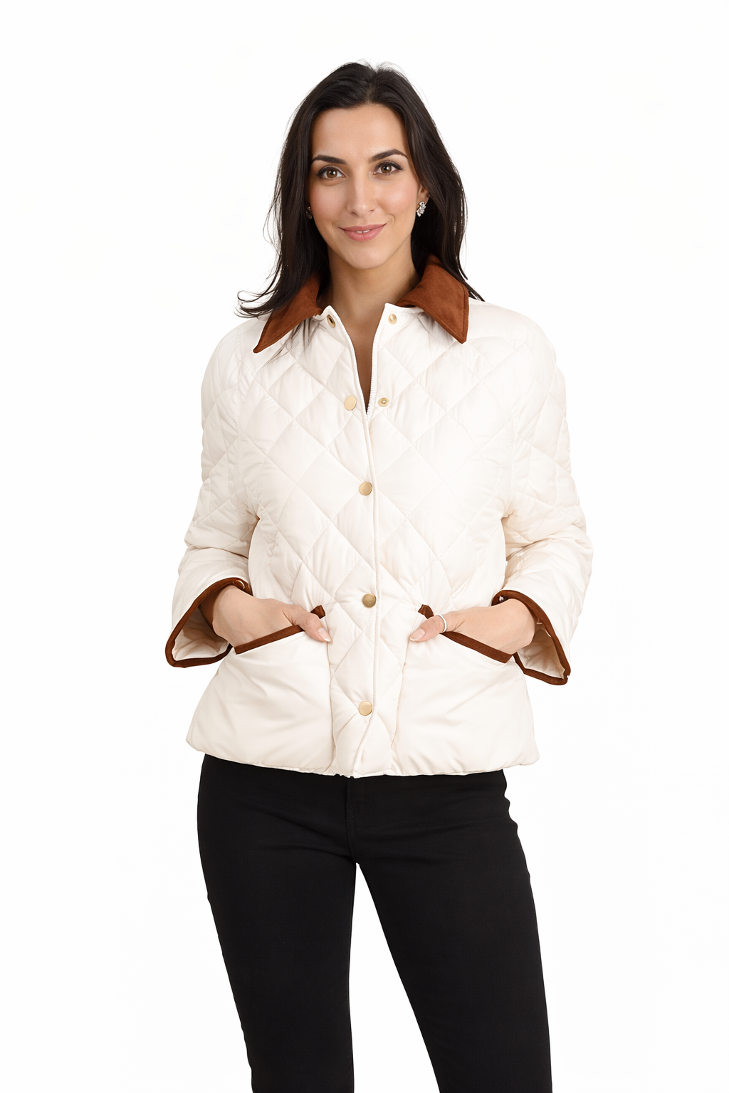 Veste matelassée femme bi-matière – Col contrasté — Vêtements