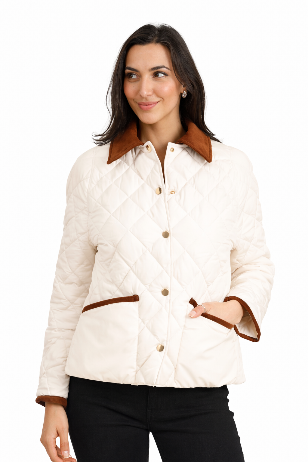 Veste matelassée femme bi-matière – Col contrasté — vue 2