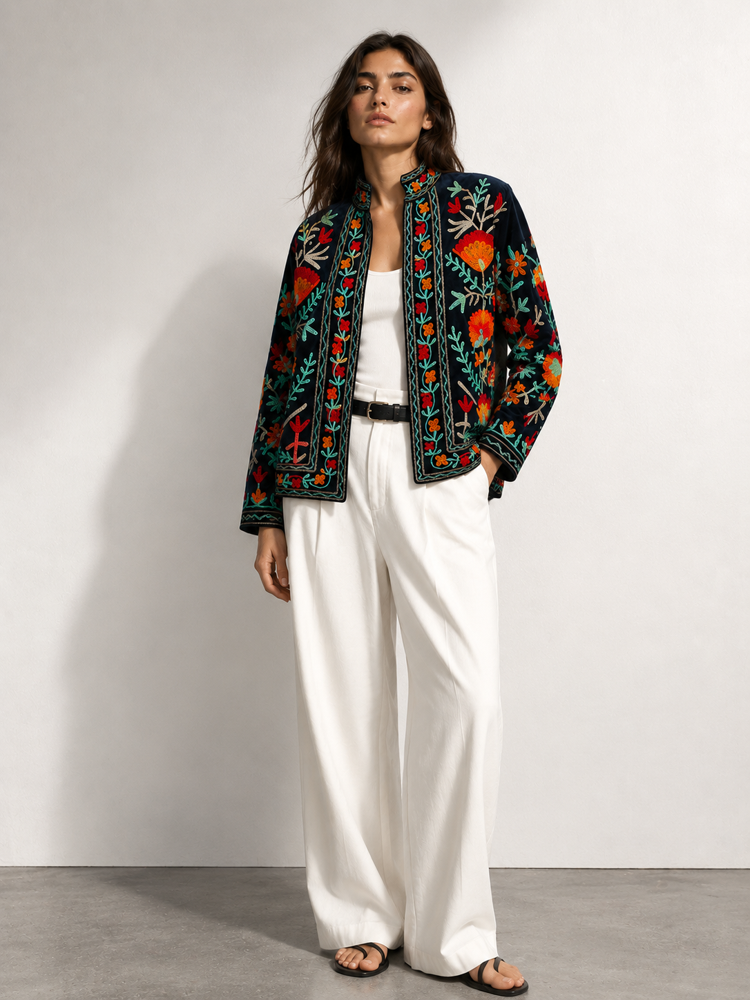 VESTE BRODÉE EN VELOURS Bleu Marine – Image 4