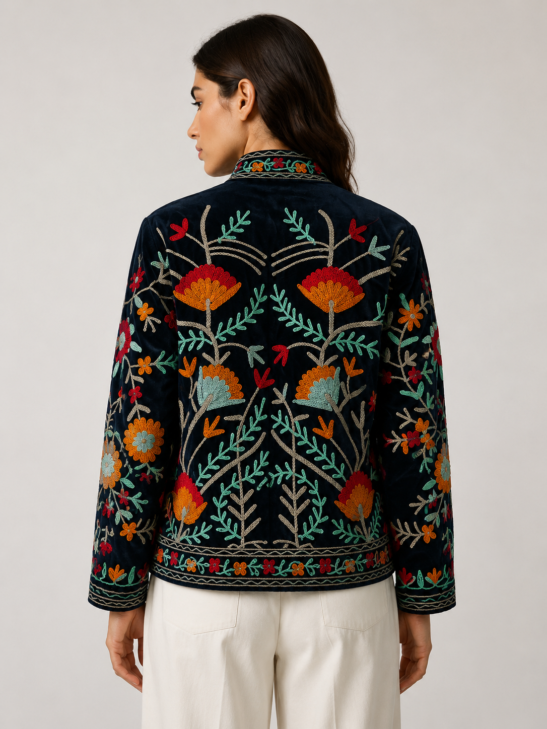 VESTE BRODÉE EN VELOURS Bleu Marine – Image 3