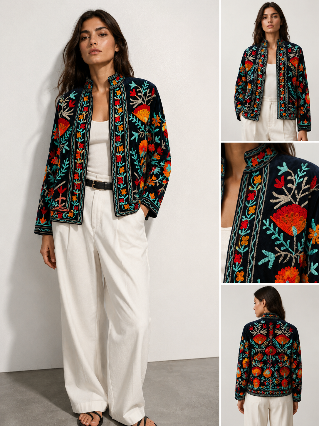 VESTE BRODÉE EN VELOURS Bleu Marine – Image 2