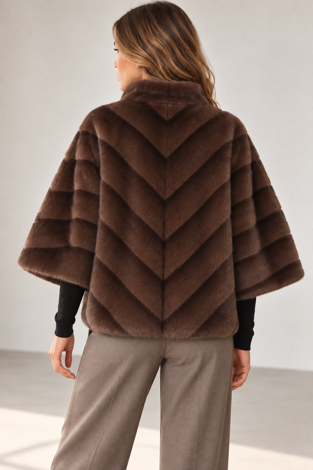 Blouson zippé effet fourrure – Taille unique Marron – Image 2