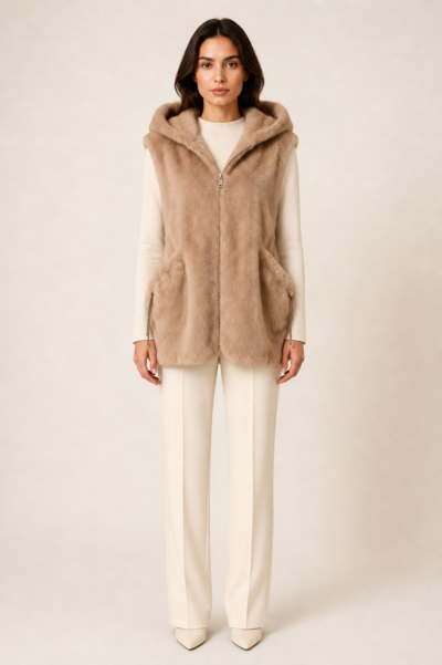 GILET SANS MANCHES EN FAUSSE FOURRURE BEIGE