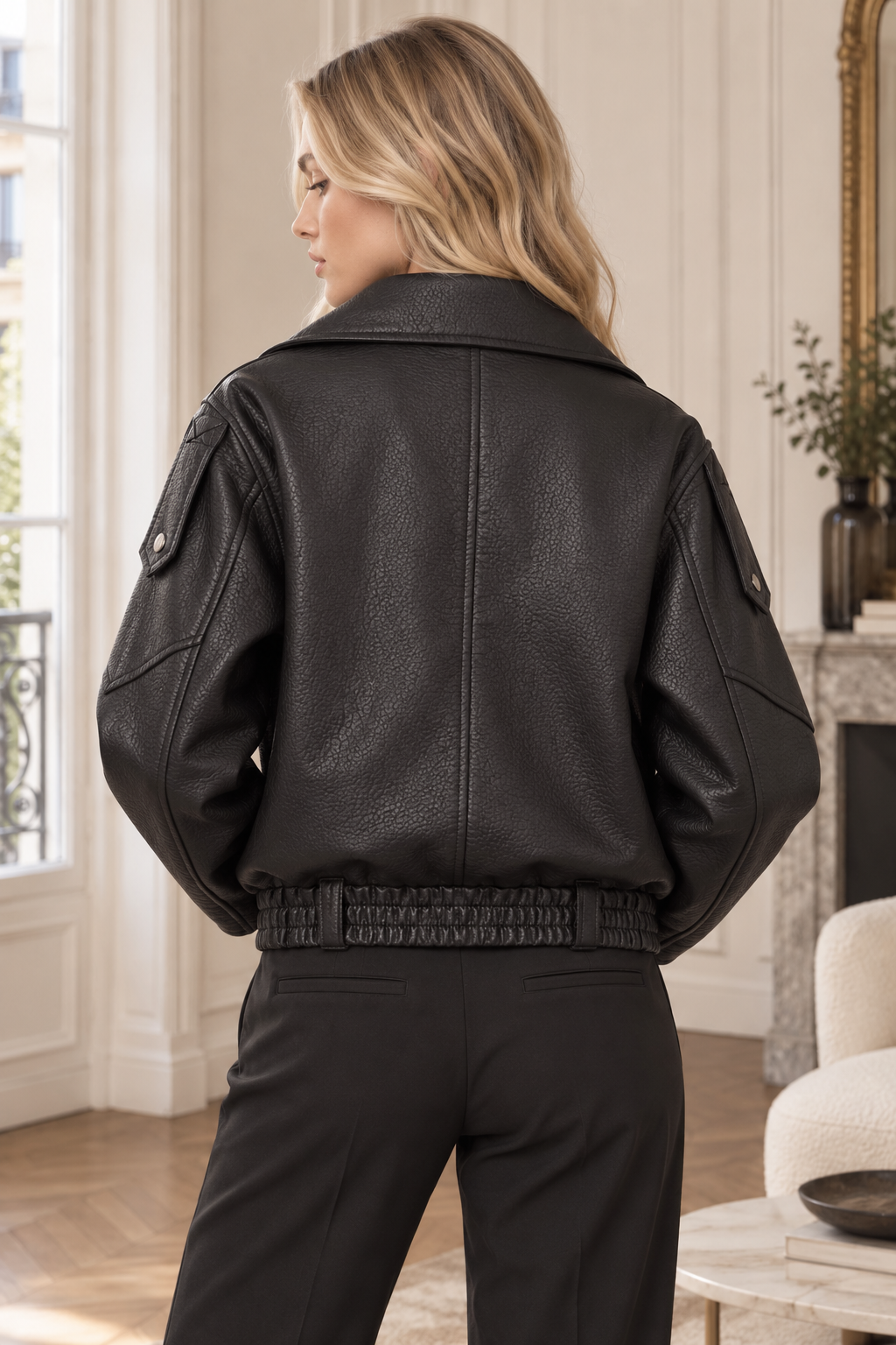 VESTE EFFET CUIR – COUPE OVERSIZE NOIR – Image 2