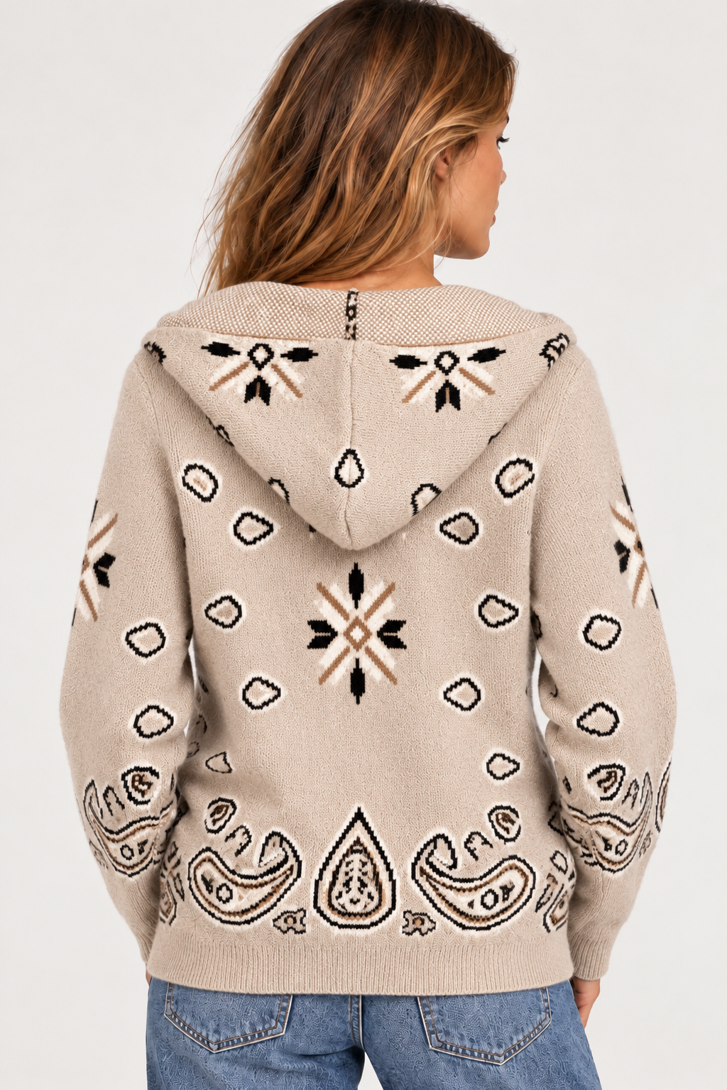 GILET À CAPUCHE ZIPPÉ IMPRIMÉ BANDANA TAUPE – Image 3