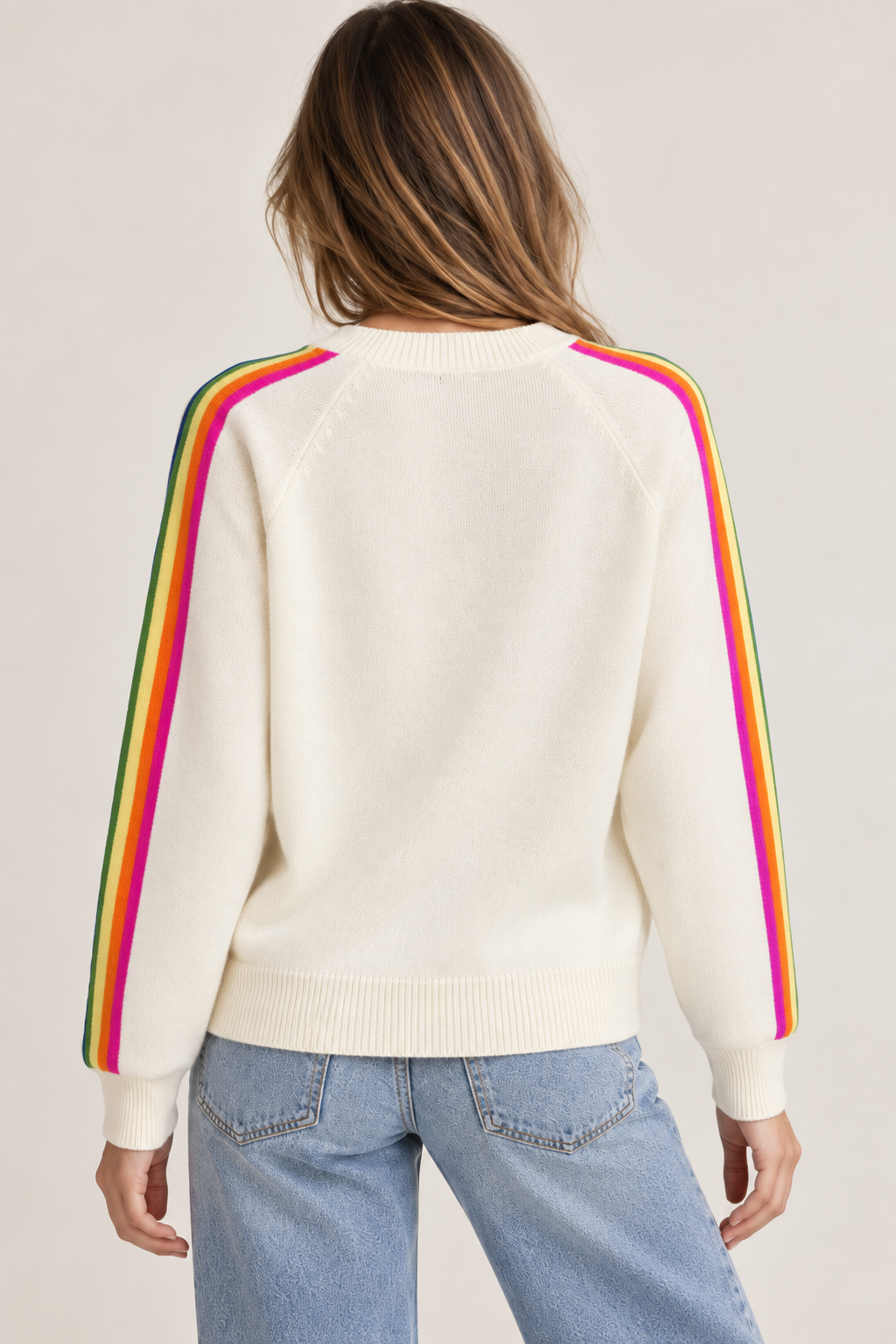 PULL EN MAILLE À BANDES MULTICOLORES ECRU – Image 2