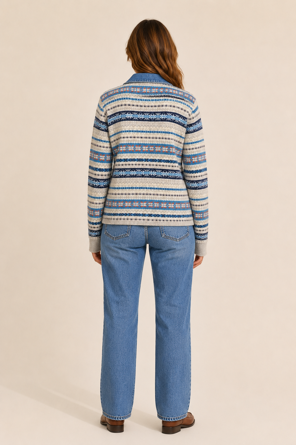 GILET EN MAILLE À MOTIFS ET DENIM – Image 2
