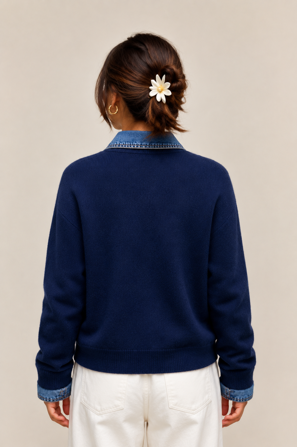 GILET EN MAILLE BOUTONNÉ À DENIM MARINE – Image 2