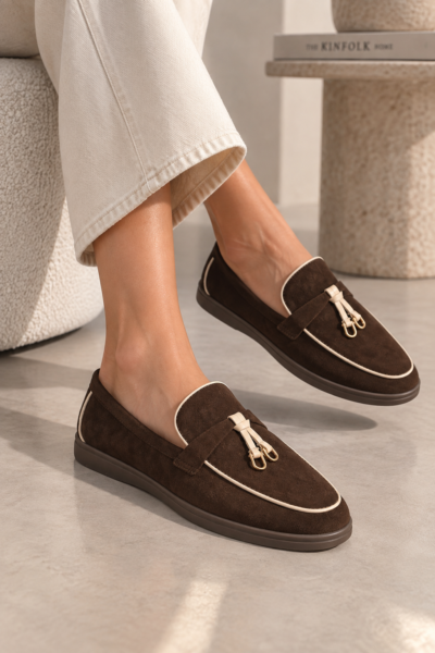 MOCASSINS EN SUÉDINE BIJOUX MARRON