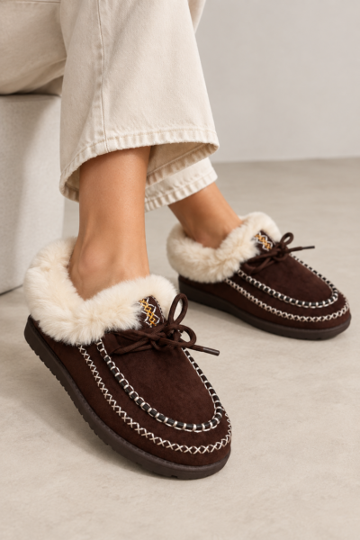 MOCASSINS FOURRÉS À LACETS MARRON