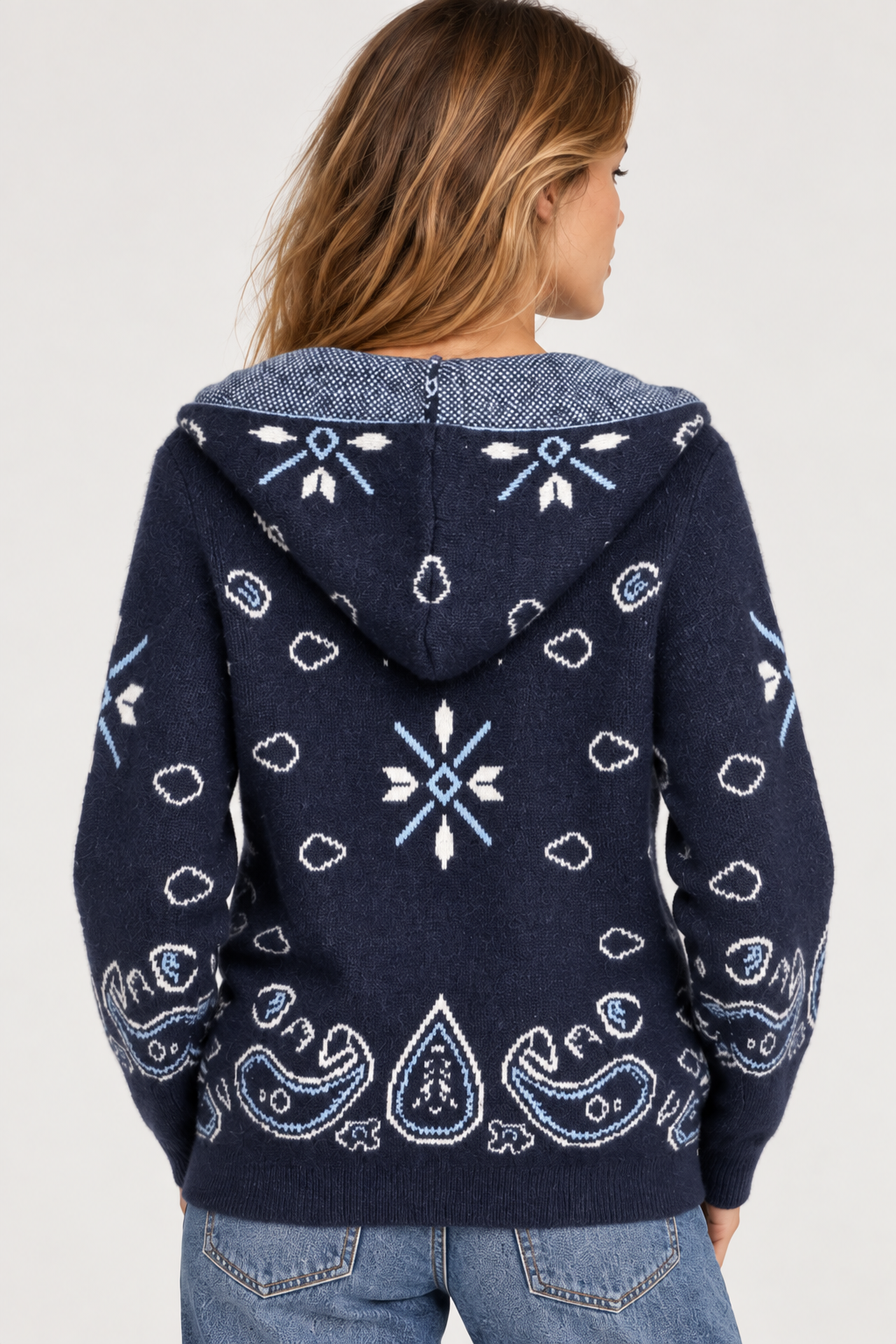GILET À CAPUCHE ZIPPÉ IMPRIMÉ BANDANA MARINE – Image 3