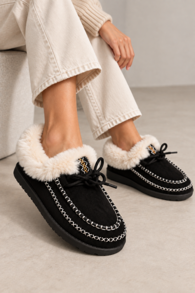 MOCASSINS FOURRÉS À LACETS  NOIR
