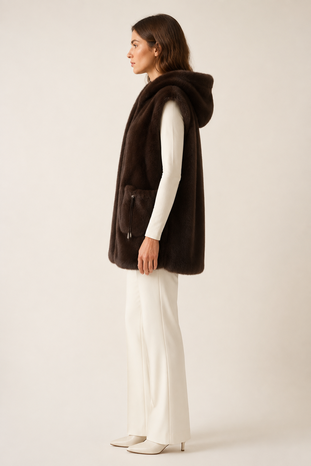 GILET SANS MANCHES EN FAUSSE FOURRURE MARRON – Image 4