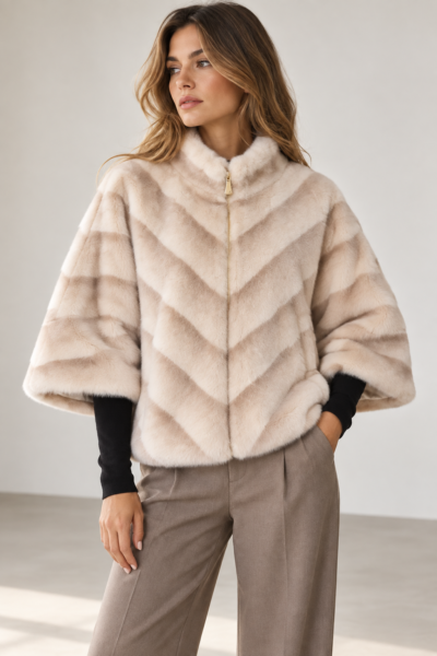 Blouson zippé effet fourrure – Taille unique BEIGE