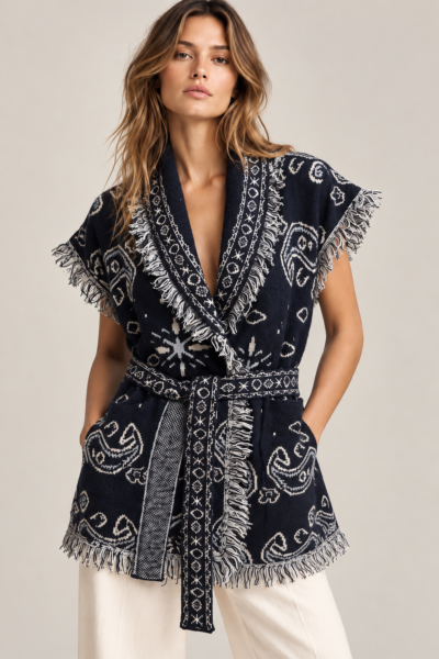 Gilet sans manches motif bandana à franges