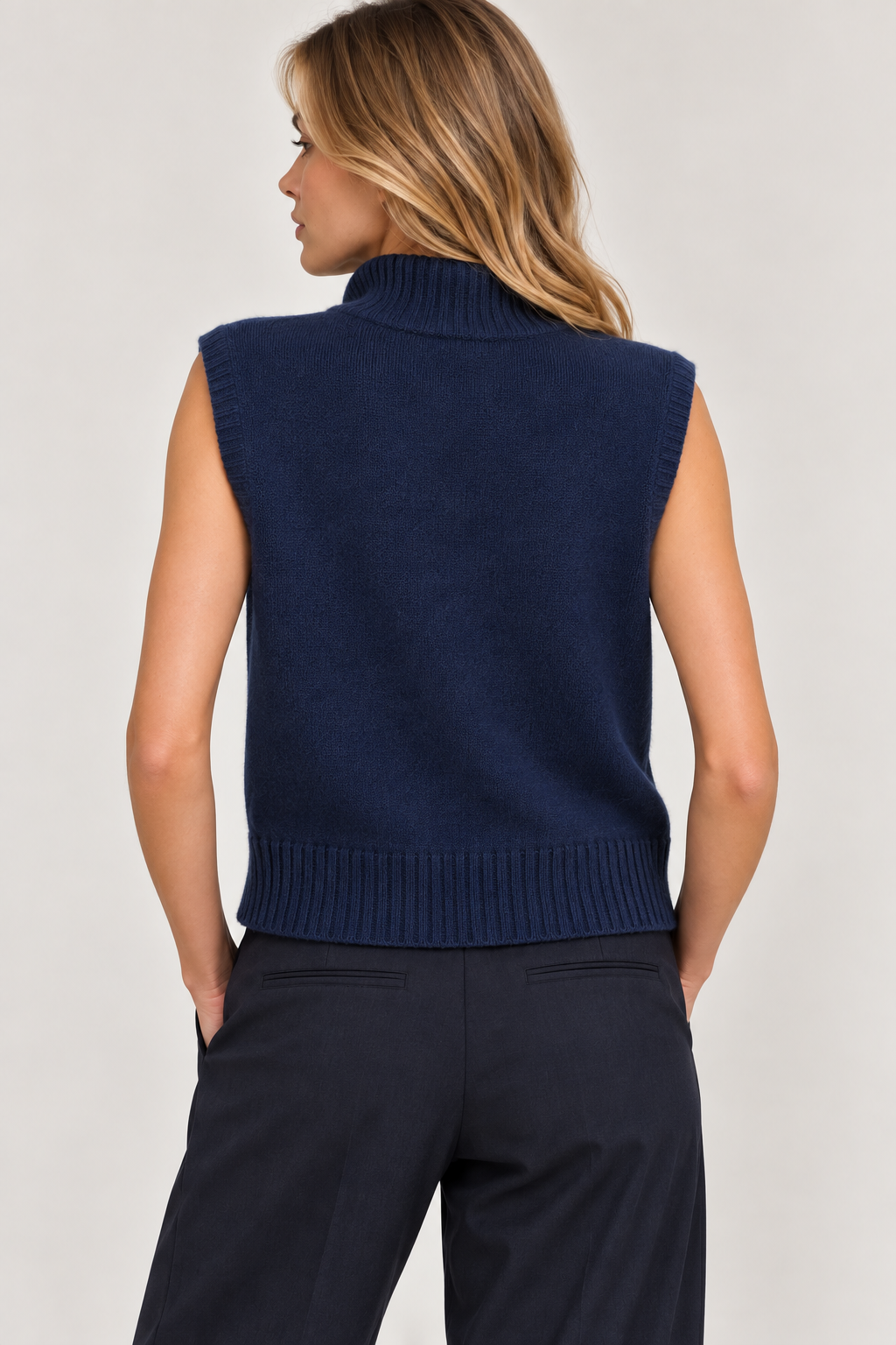 Gilet sans manches zippé en maille Marine – Image 2
