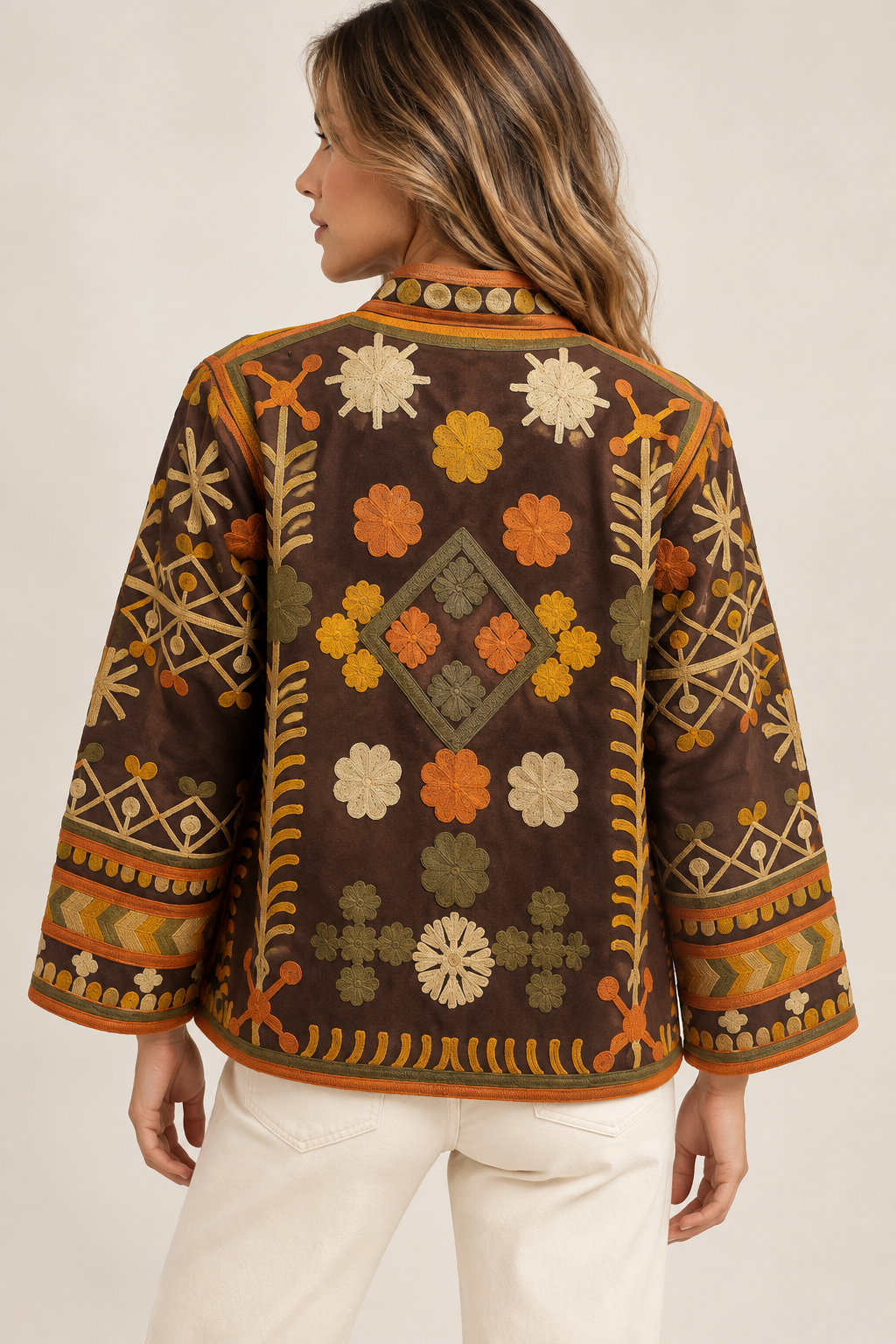 VESTE EN VELOURS BRODÉE MARRON – Image 3