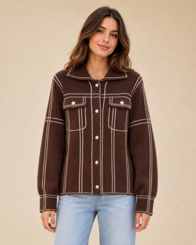 GILET BOUTONNE SURPIQUÉ CHOCOLAT