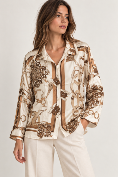 CHEMISIER IMPRIMÉ CHAÎNES BEIGE
