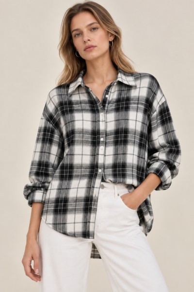 Chemise oversize à carreaux en coton noir