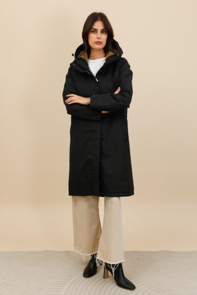 MPERMÉABLE LONG LAURA JO – DOUBLURE FOURRURE NOIR