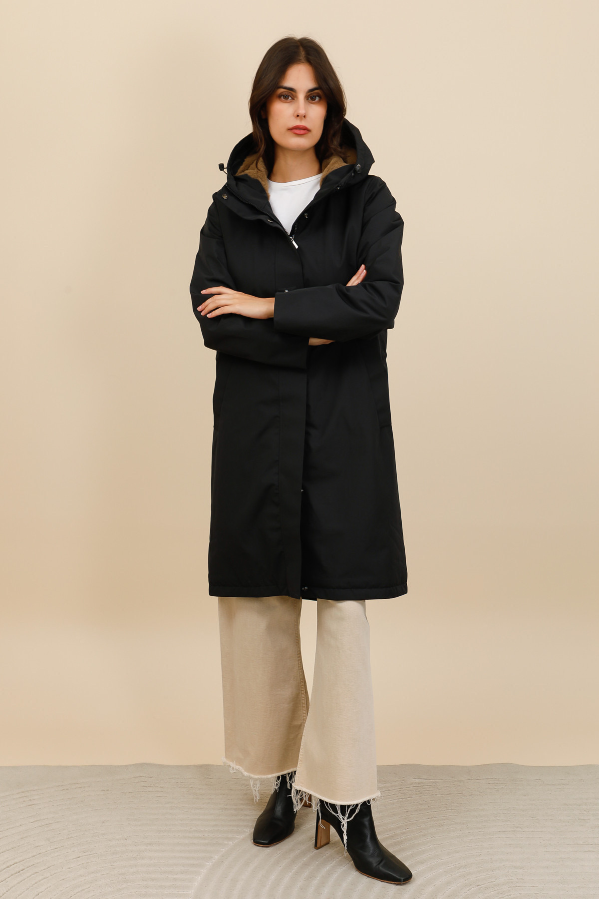 MPERMÉABLE LONG LAURA JO – DOUBLURE FOURRURE NOIR