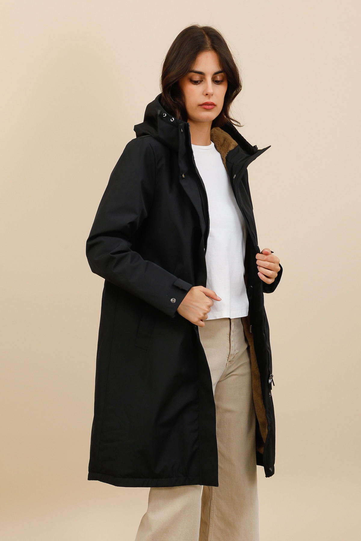 MPERMÉABLE LONG LAURA JO – DOUBLURE FOURRURE NOIR – Image 3