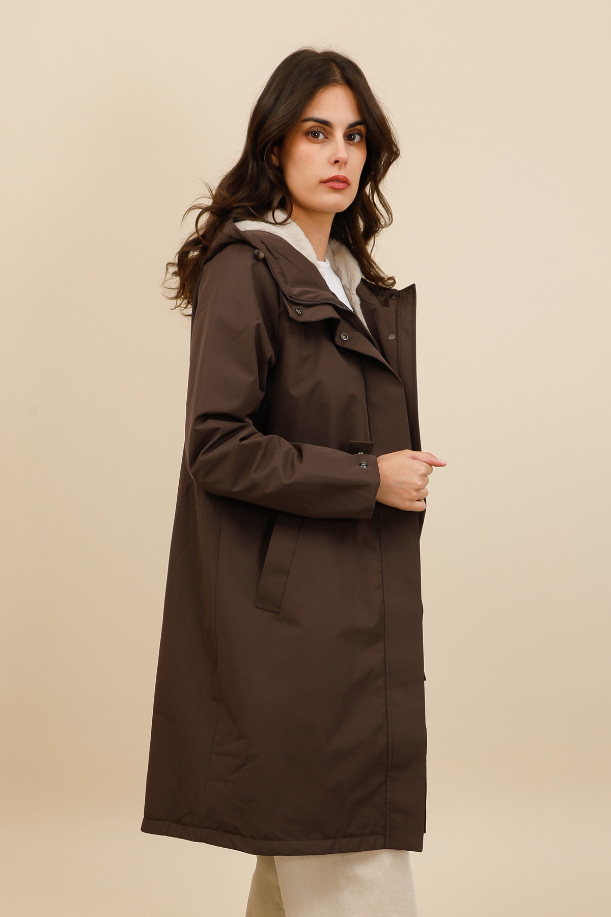 IMPERMÉABLE LAURA JO – DOUBLURE FOURRURE MARRON – Image 2