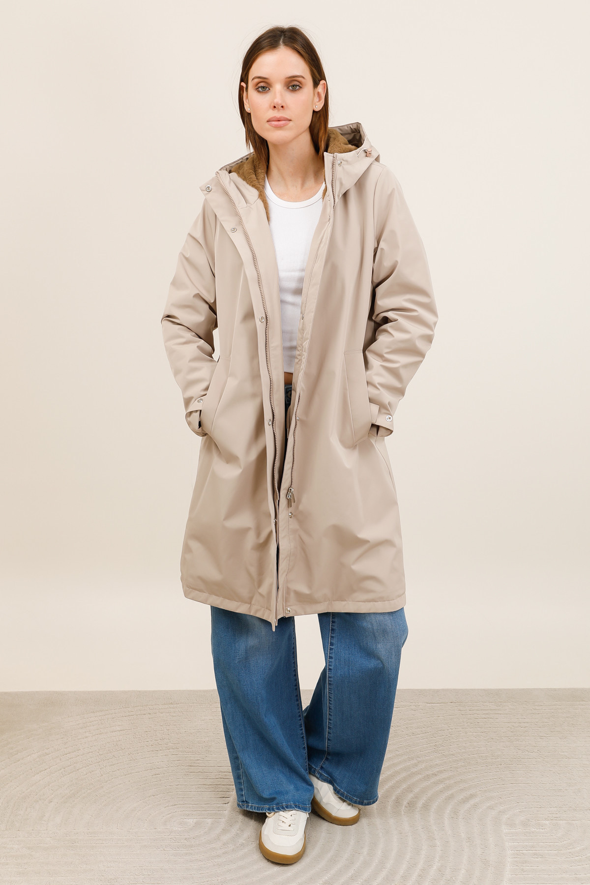 IMPERMÉABLE LAURA JO – DOUBLURE FOURRURE BEIGE