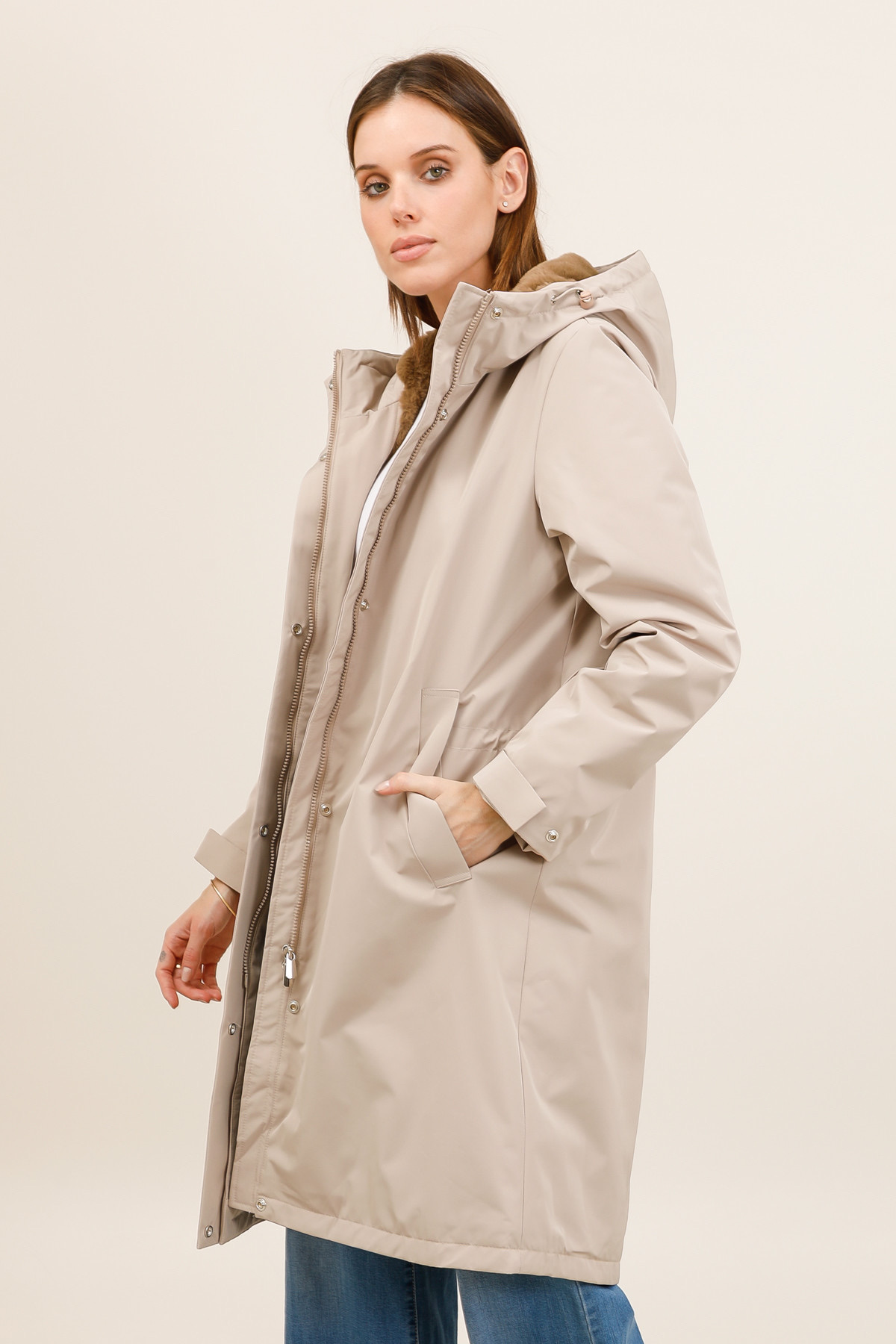 IMPERMÉABLE LAURA JO – DOUBLURE FOURRURE BEIGE – Image 2