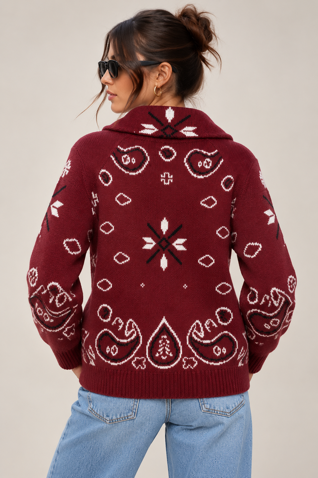 Gilet zippé à imprimé bandana – Bordeaux – Image 2