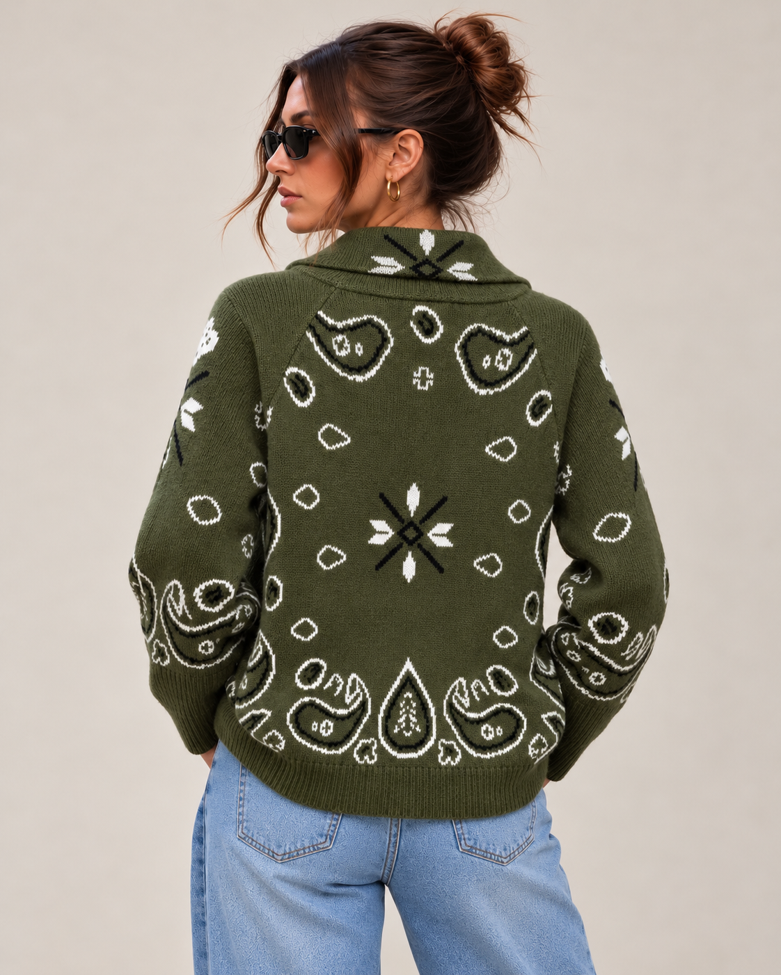 Gilet zippé à imprimé bandana – Kaki – Image 2